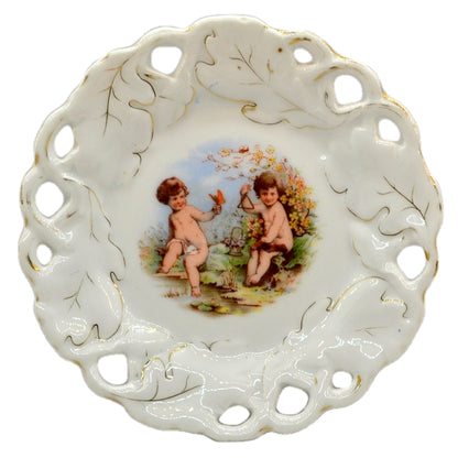 Antique Cherub Pierced Oak Leaf China Cabinet Plate