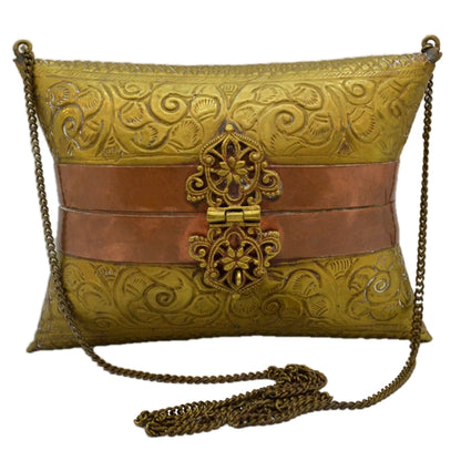 Art Deco Embossed Copper & Brass Metal Pillow Purse