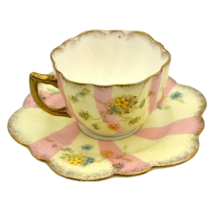 Vintage candy stripe floral china tea cup and saucer