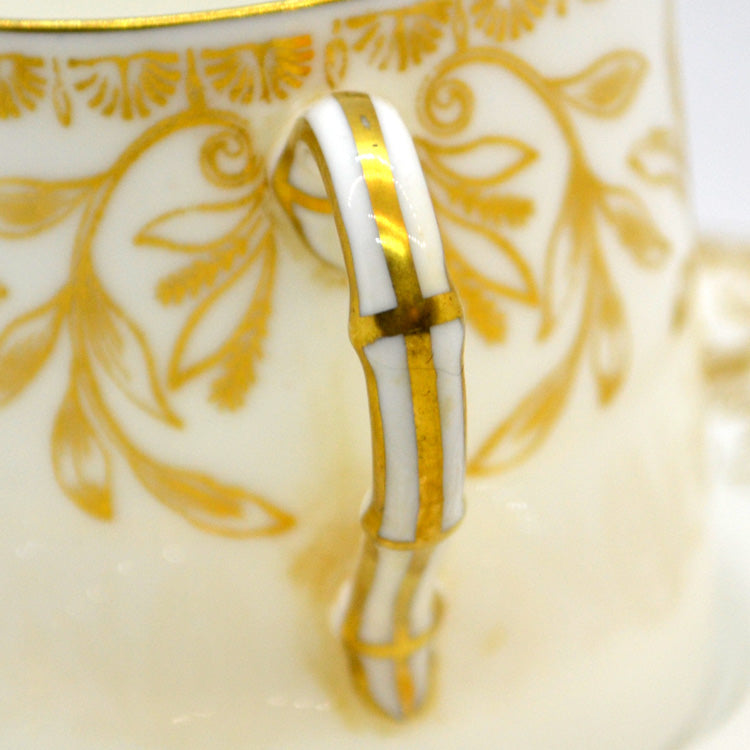 Royal Worcester China Pompadour Gold and White Demitasse Cup and Saucer