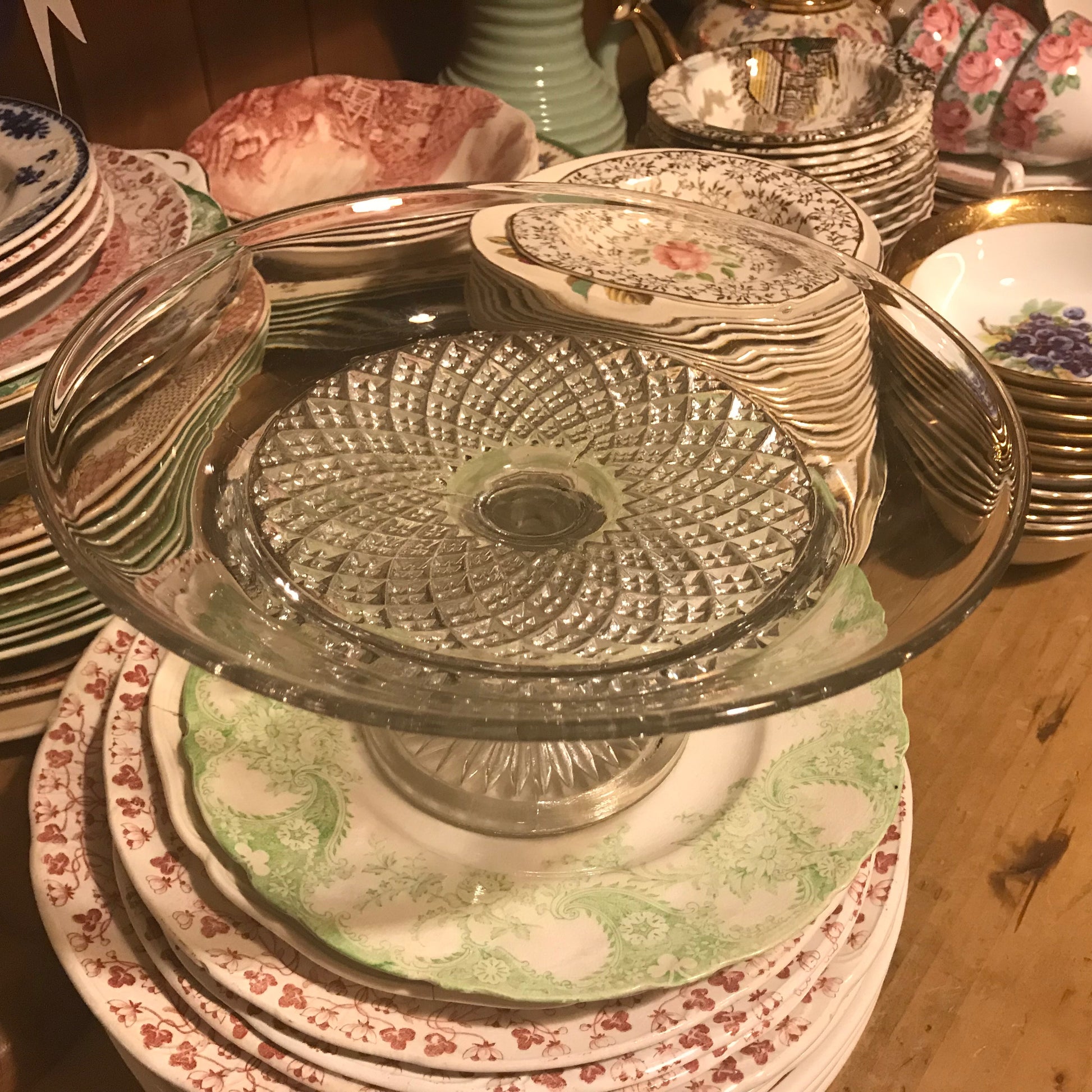antique pressed glass stand
