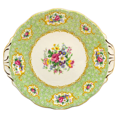 Queen Anne Gainsborough Green Floral China cake Plate