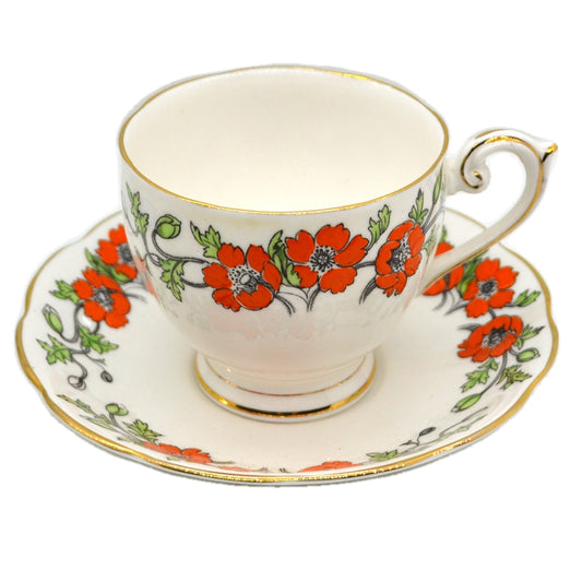 Queen Anne Floral China Otange Poppy Teacup and Saucer