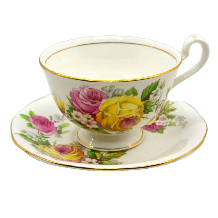 Queen Anne China Manor Roses Floral Teacup and Saucer
