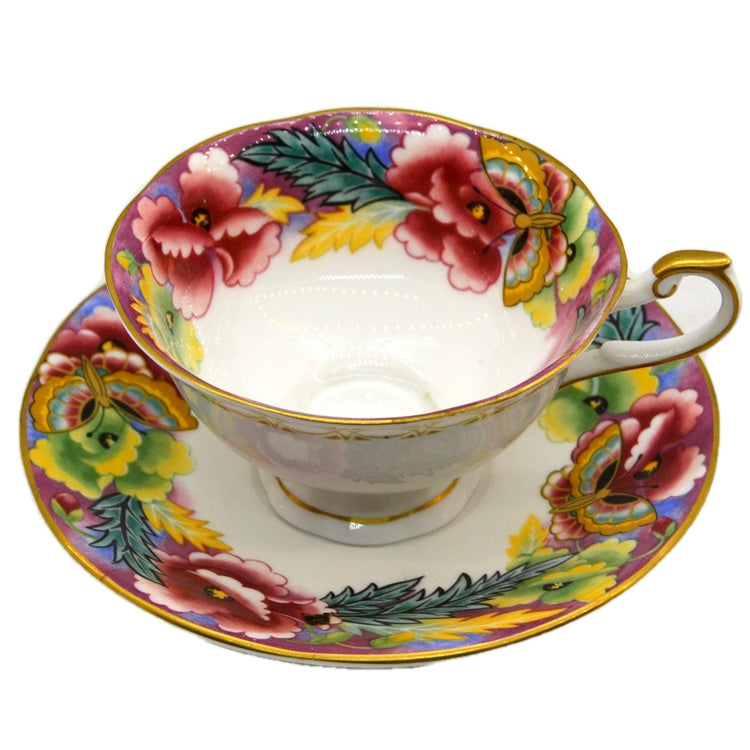 Vintage Queen's China Floral Art Deco Maroon Teacup and Saucer