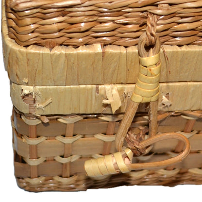 Vintage Woven Split Bamboo and rafia Picnic Basket With Latch Closures