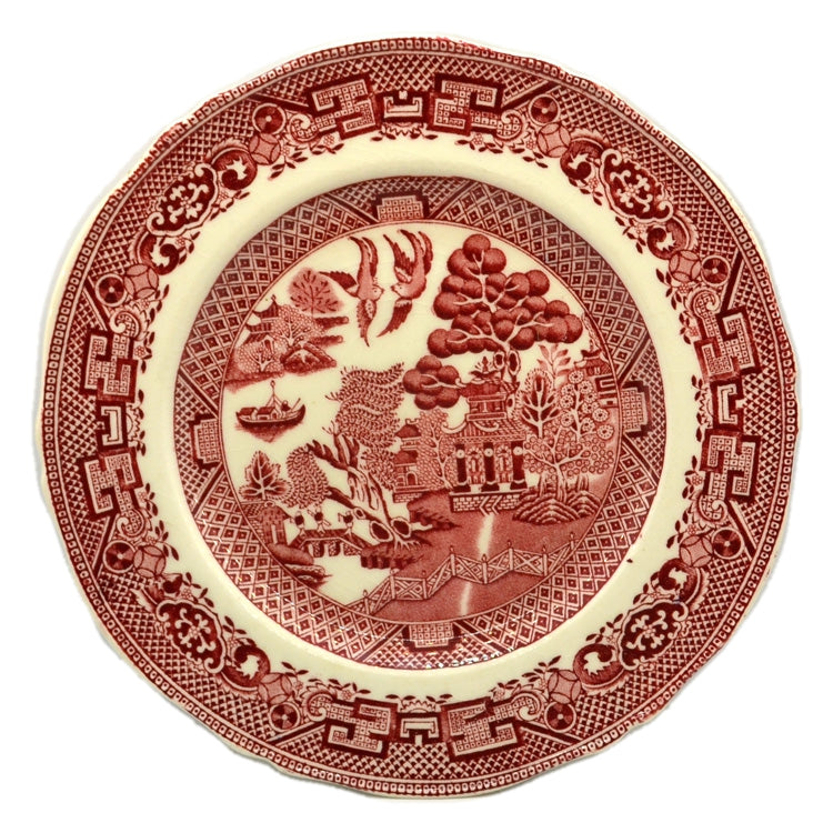 red and white china willow pattern plate