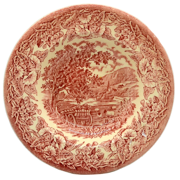 English Ironstone Tableware Red and White China English Scenery Soup Bowl