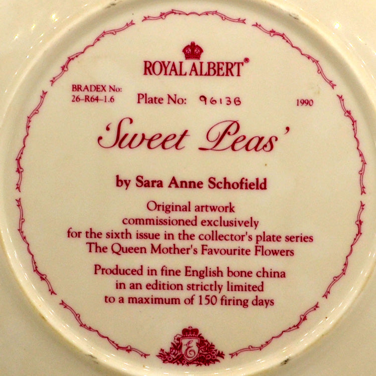 Royal Albert Floral China Sweet Peas Plate 1990