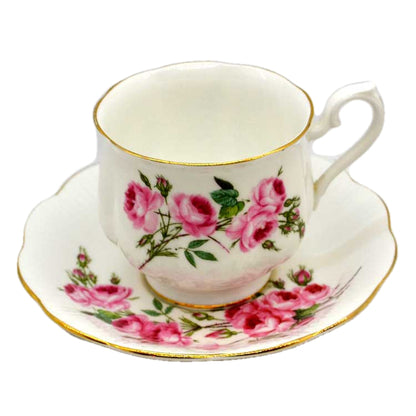 Royal Albert China Pink Roses Hampton Shape Teacup Ribbed Saucer and Side Plate