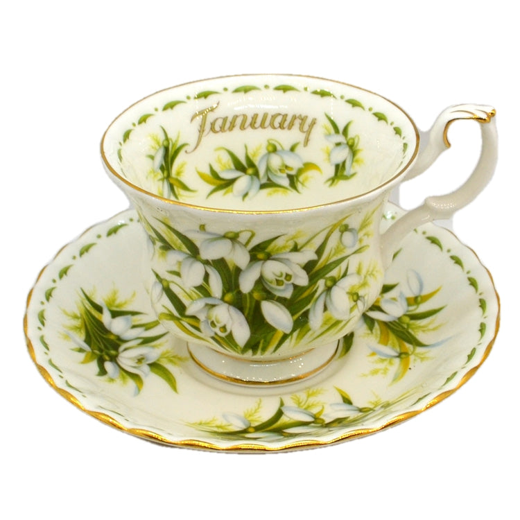 Royal Albert Flowers of the Month Series Floral China Teacup and Saucer Snowdrops January