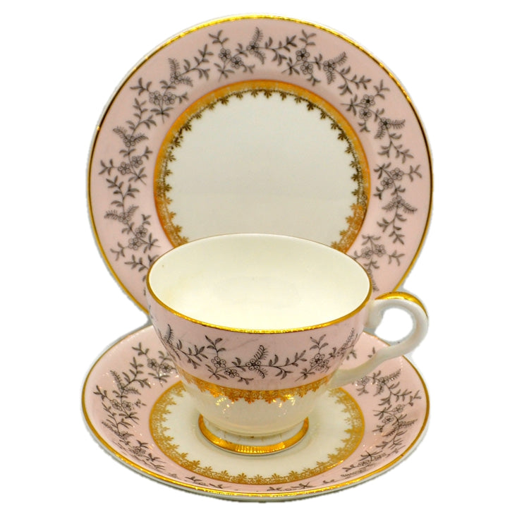 A B Jones & Sons Royal Grafton Pink-Ground Floral China Teacup Trio 8458