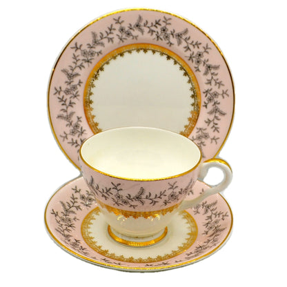 A B Jones & Sons Royal Grafton Pink-Ground Floral China Teacup Trio 8458