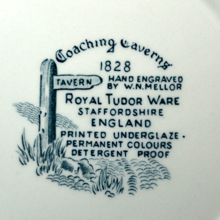 Royal Tudor Ware Coaching Taverns Teal Blue and White China Dinner Plate