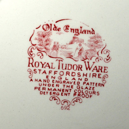 Royal Tudor Ware Olde England Red & White China Dinner Plate