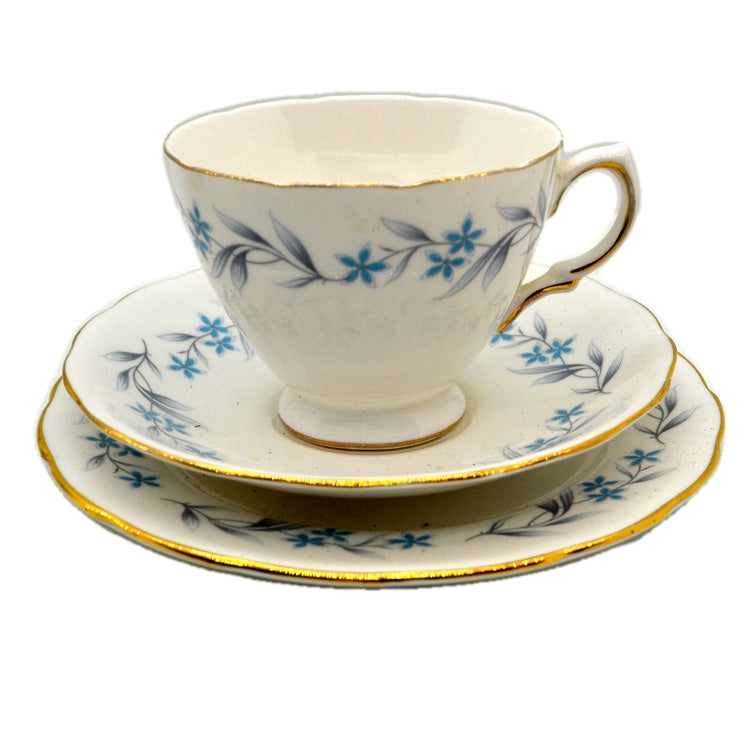 Royal Vale Ridgway Blue and White Floral China 8333 Teacup Trio