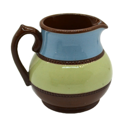 Small James Sadler Brown Betty Olive and Blue Milk Jug