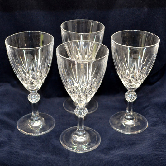 Set of Four Medium Facet Stem Wine Glasses