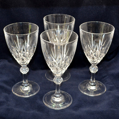 Set of Four Medium Facet Stem Wine Glasses