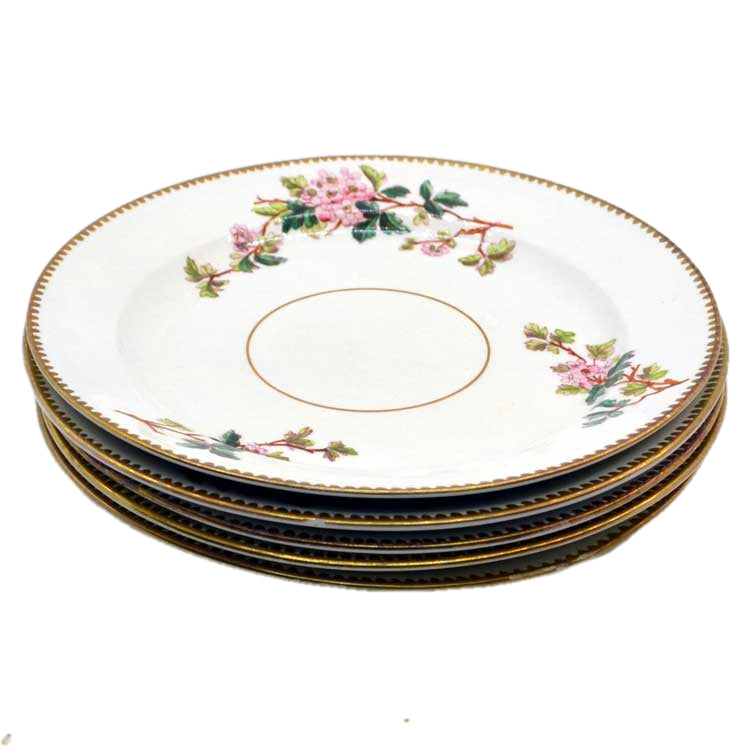 set of 5 antique floral china dessert plates