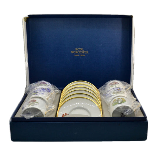 Royal Worcester Floral China Boxed Demitasse Cup and Saucer Set