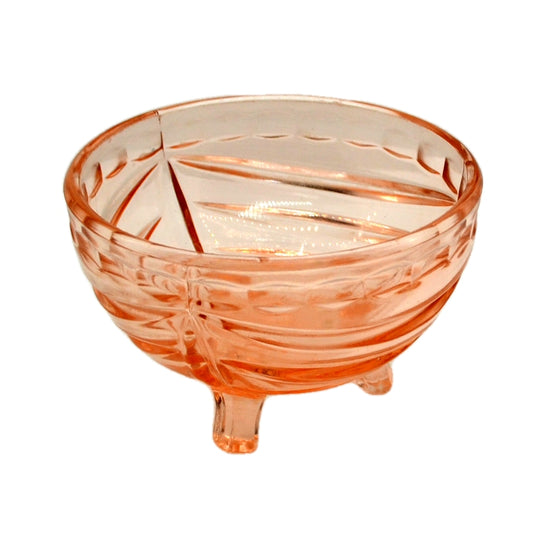 Mid Century English Pink Rose Glass Grapefruit Bowl