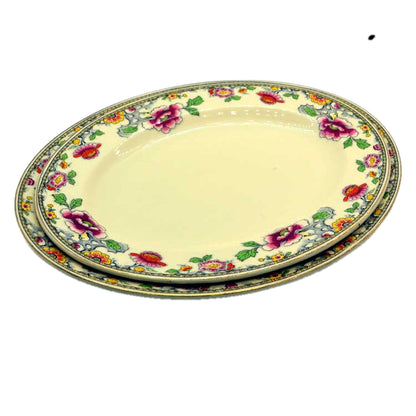 J & G Meakin vintage Jacobean Ware Sol floral oval platter pair