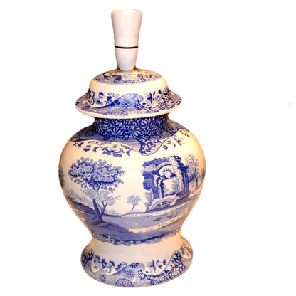 Spode blue and white china lamp base Italian pattern