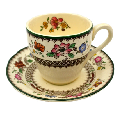 Spode Chinese Rose Green Rim Demitasse Cup and Saucer