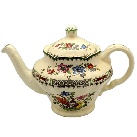 Spode Chinese Rose Green Rim Large Teapot