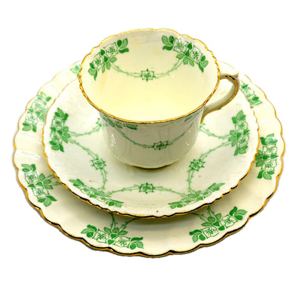 Antique Paragon Floral Green and White China Teacup Trio Pattern 2350