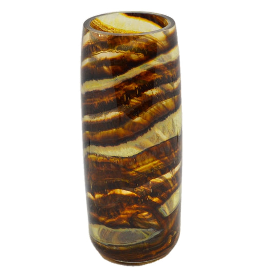 Mid Century Studio Art Glass Amber Tigers Eye Vase
