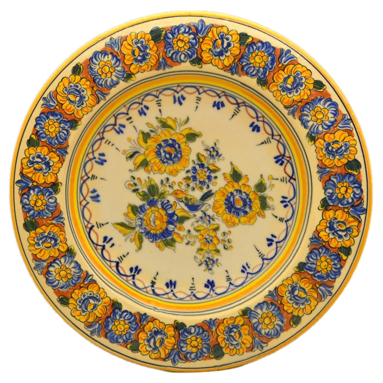 Vintage Chrysanthemum and Blue Bird Studio Pottery Wall Plate