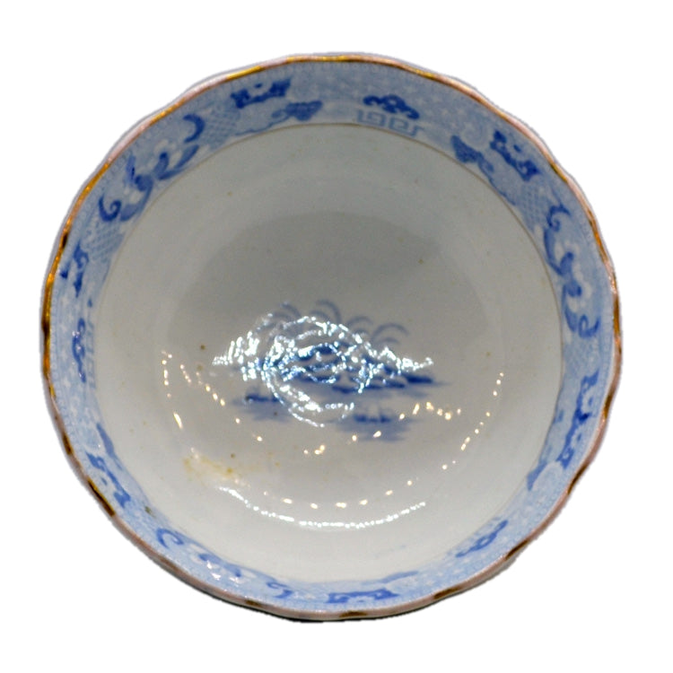 Antique Blue and White Willow Two Temples China Sugar Bowl c1840
