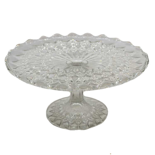 Vintage mid century English quarter-molded tall glass cake stand