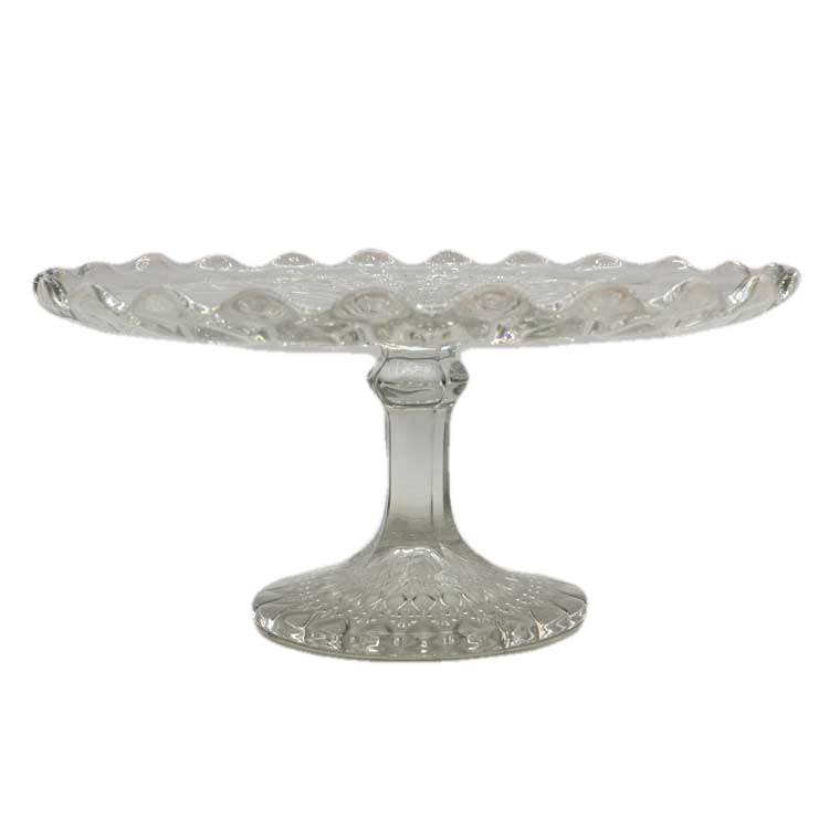 Vintage mid century English quarter-molded tall glass cake stand