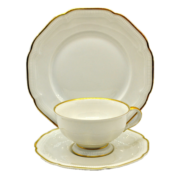 Hutschenreuther Gold and White China Teacup Saucer & Side Plate