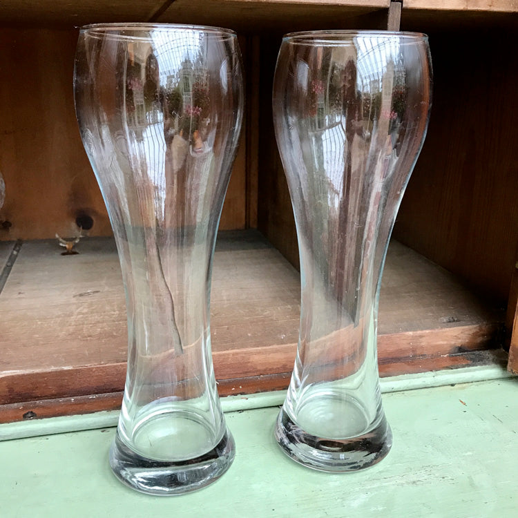 Pair Of Modern Tall Glass Tulip Vases