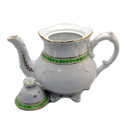 Antique Green and White China Teapot c1840-1860