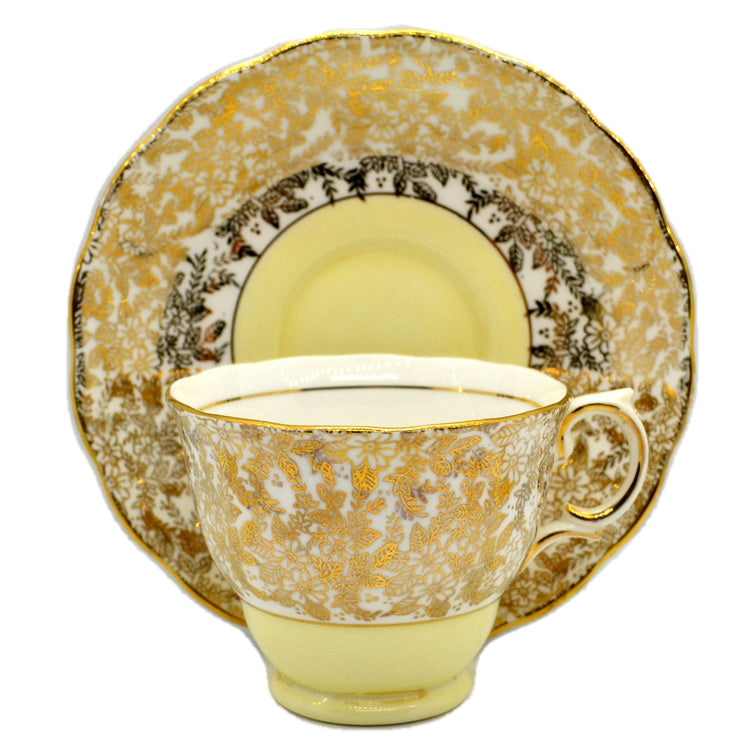 Colclough Harlequin Gold Lace China 6606 Pistachio Green Teacup and Saucer