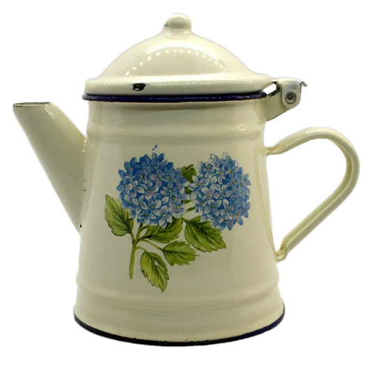 Vintage Enamel Tea Pot with Hydrangea design 1Pint