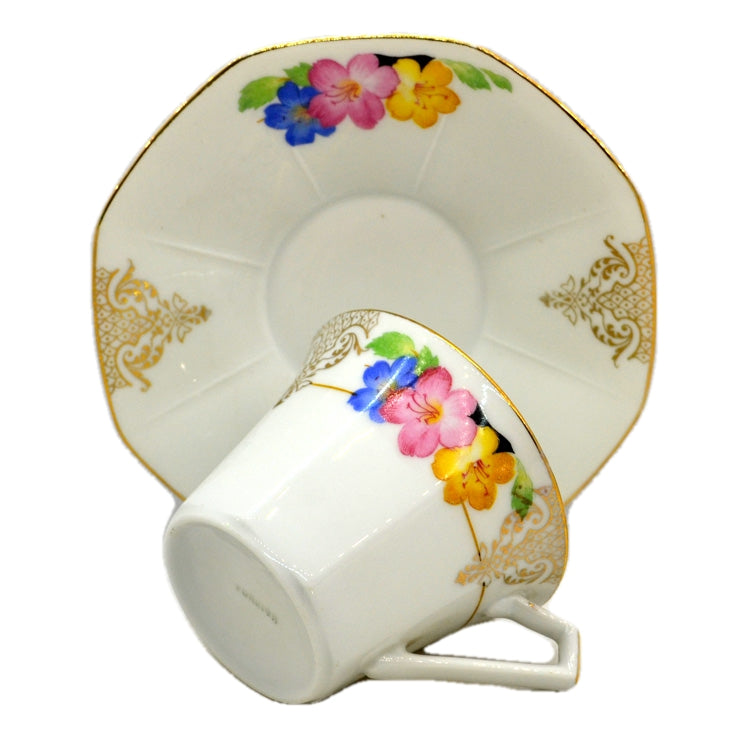 Art Deco Floral China Teacup and Saucer