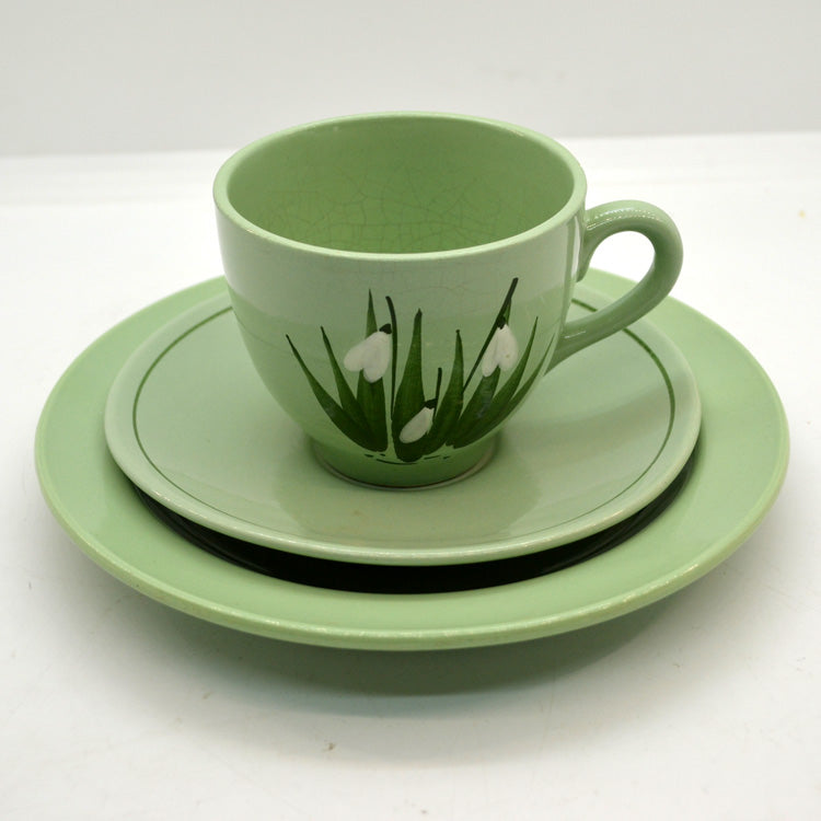 Vintage Holkham Studio Pottery China Snowdrop Teacup Trio