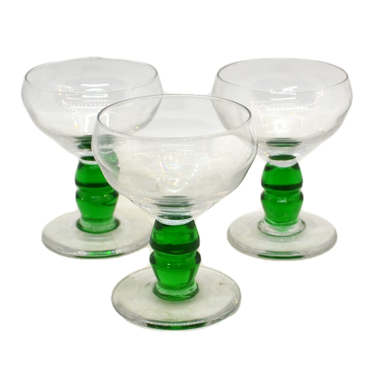 Vintage Green Stemmed Coupe Liqueur Glasses