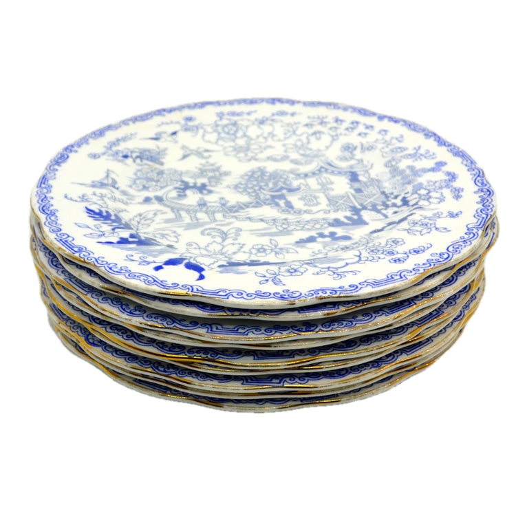 10 x Royal Albert Mikado Blue and White China 8.25 Inch Dessert Plates