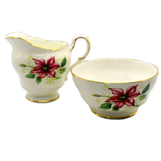 Vintage Paragon Clematis Floral ChinaMilk Jug and Sugar Bowl