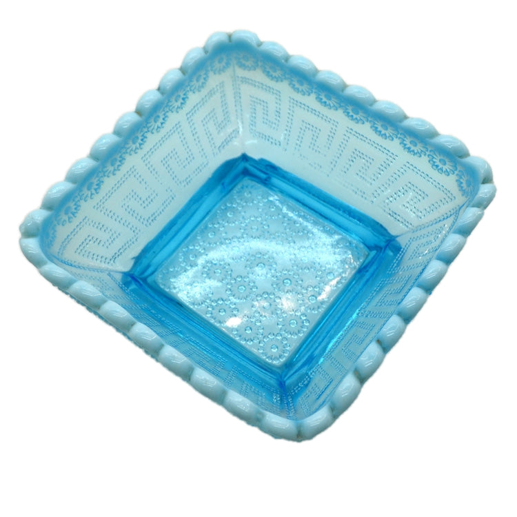 Vintage Blue Clear and Milk Glass Pressed Glass Dish