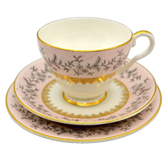 vintage china  teacup A B Jones & Sons Royal Grafton Pink-Ground Floral China Teacup Trio 8458
