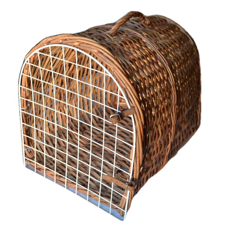 Large Vintage Wicker Cat Basket metal door