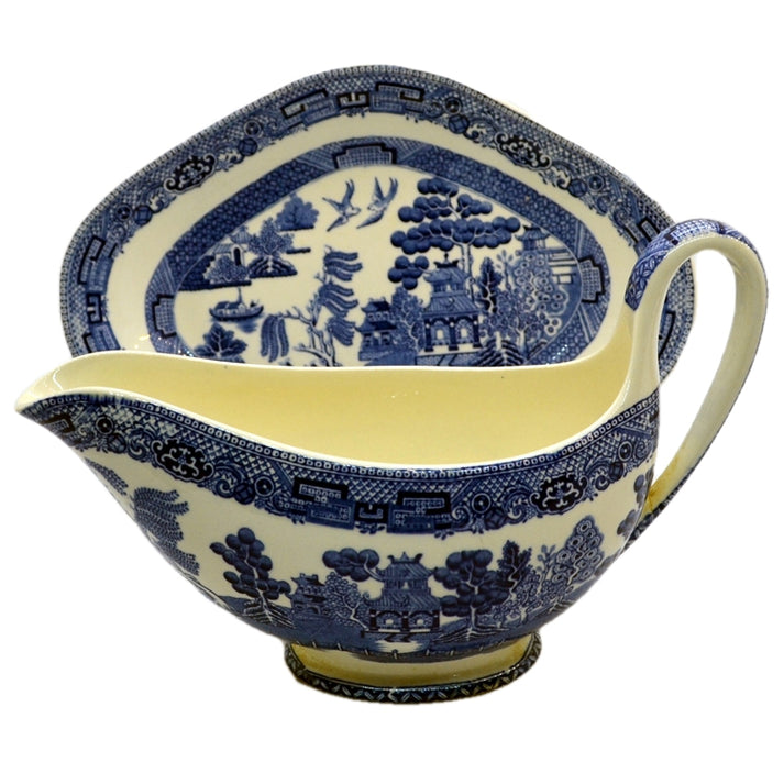 Wedgwood Willow China Gravy Boat and Saucer Vintage Farmhouse Antiques